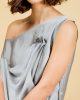 Satin Chiffon Draped Top in grey